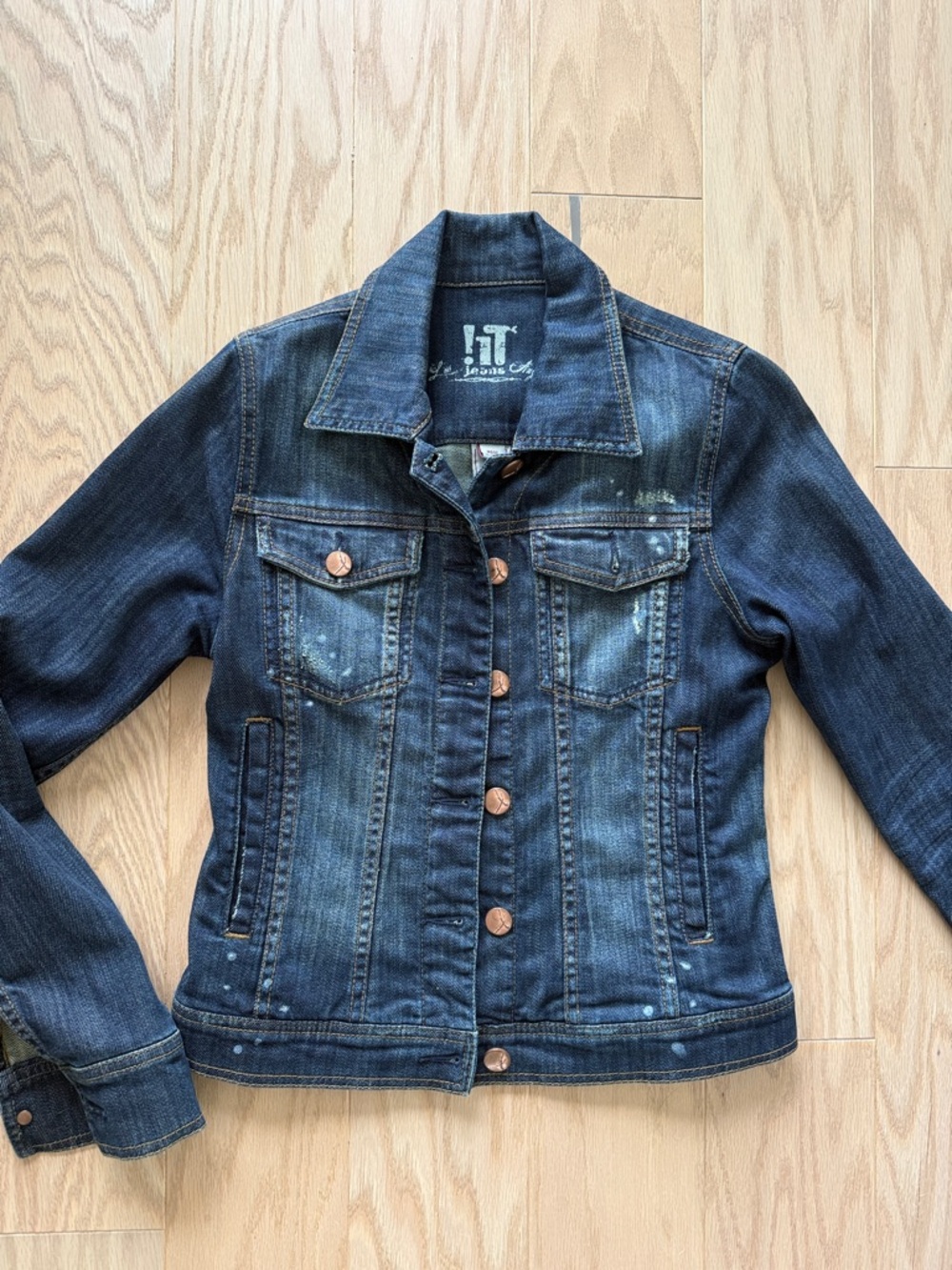 Dark Blue Denim Jacket with Copper Buttons